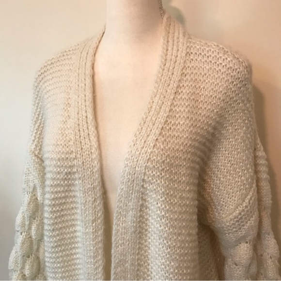 Nine West Cardigan Sweater White Cream Cable Knit Open Front Pockets Medium - Picture 3 of 13